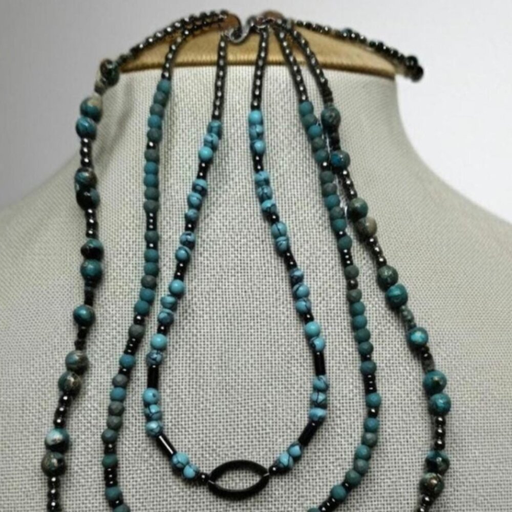 Boho turquoise and silver necklace